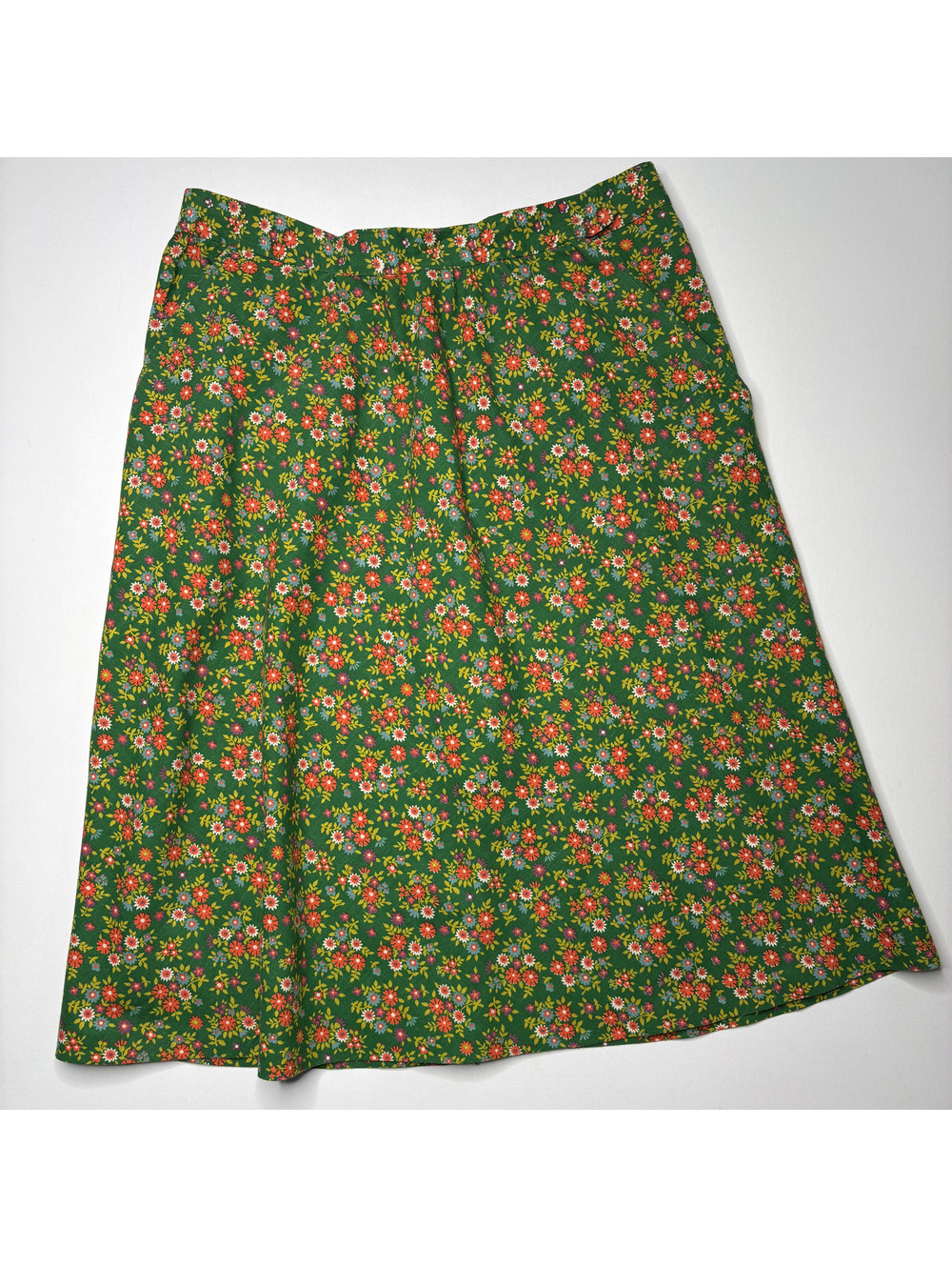 Vintage Floral Prairie Midi Skirt Cottagecore Green Floral